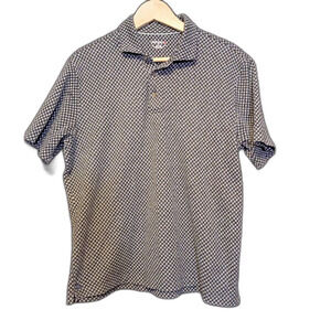 UNTUCKit Men's Large Black Gray Geometric Pattern Polo Shirt 100% Cotton Golf